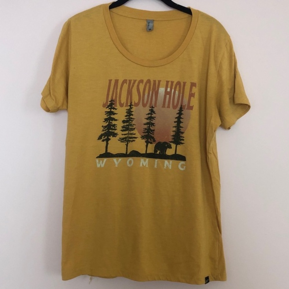 Jackson Hole Wyoming Tourist Souvenir Super Soft Pale Yellow Crewneck Tshirt